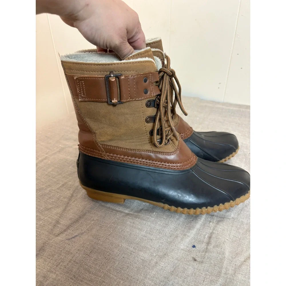 JBU Ontario Duck Boots Womens 8.5M Brown Weather Ready Faux Fur Vegan Leather